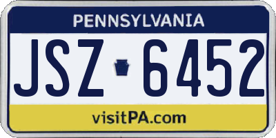 PA license plate JSZ6452