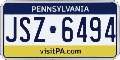 PA license plate JSZ6494