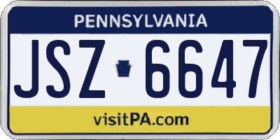 PA license plate JSZ6647