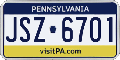 PA license plate JSZ6701