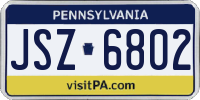 PA license plate JSZ6802