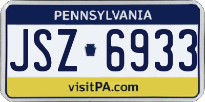 PA license plate JSZ6933