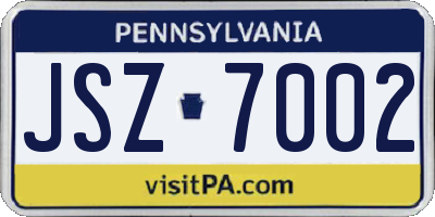 PA license plate JSZ7002