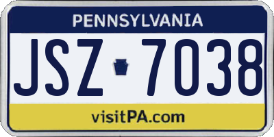 PA license plate JSZ7038
