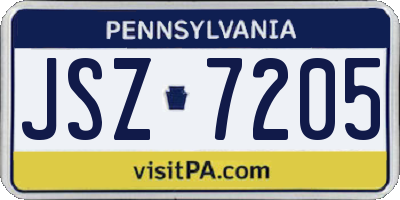 PA license plate JSZ7205