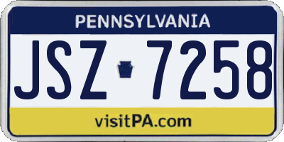 PA license plate JSZ7258