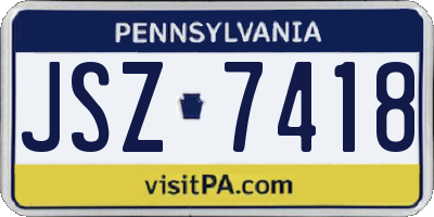 PA license plate JSZ7418