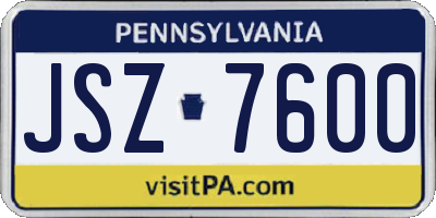 PA license plate JSZ7600