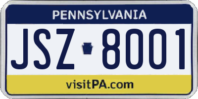 PA license plate JSZ8001