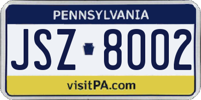 PA license plate JSZ8002