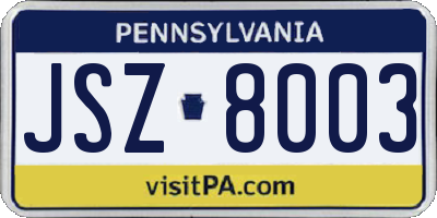 PA license plate JSZ8003