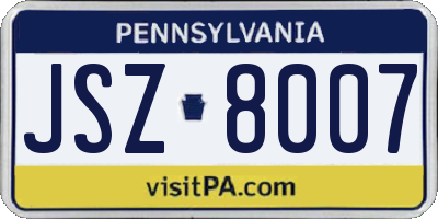 PA license plate JSZ8007