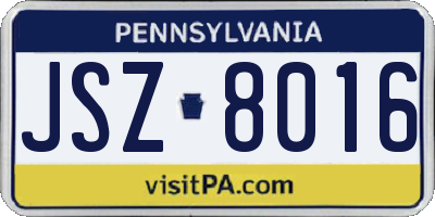 PA license plate JSZ8016