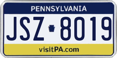 PA license plate JSZ8019