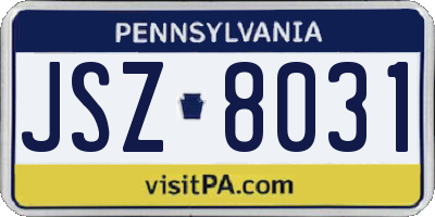 PA license plate JSZ8031