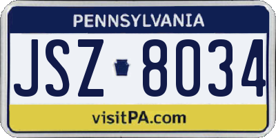 PA license plate JSZ8034