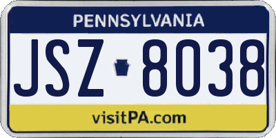 PA license plate JSZ8038