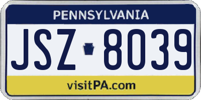 PA license plate JSZ8039