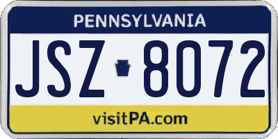 PA license plate JSZ8072