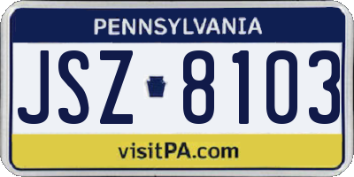 PA license plate JSZ8103