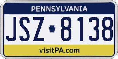 PA license plate JSZ8138