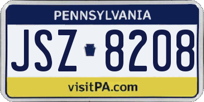 PA license plate JSZ8208