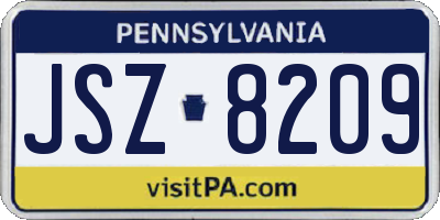 PA license plate JSZ8209