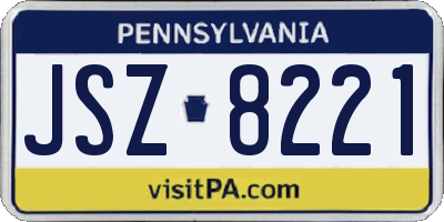 PA license plate JSZ8221