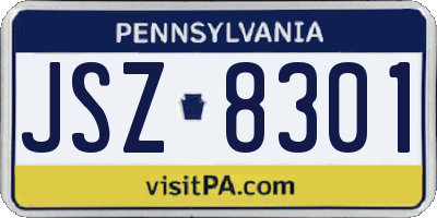 PA license plate JSZ8301