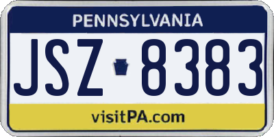 PA license plate JSZ8383