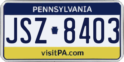 PA license plate JSZ8403