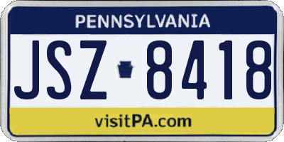 PA license plate JSZ8418