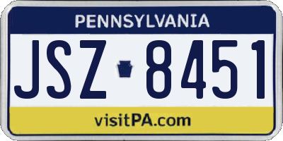 PA license plate JSZ8451