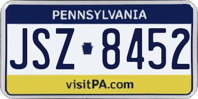 PA license plate JSZ8452