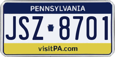 PA license plate JSZ8701