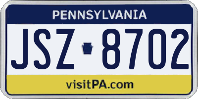 PA license plate JSZ8702