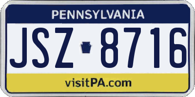 PA license plate JSZ8716