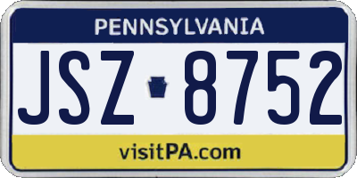 PA license plate JSZ8752
