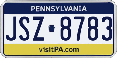 PA license plate JSZ8783