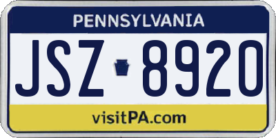PA license plate JSZ8920