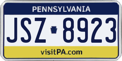 PA license plate JSZ8923