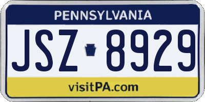 PA license plate JSZ8929