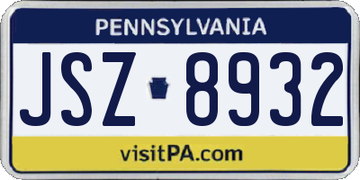 PA license plate JSZ8932
