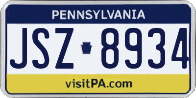 PA license plate JSZ8934