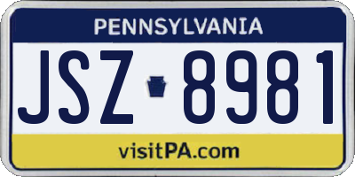 PA license plate JSZ8981