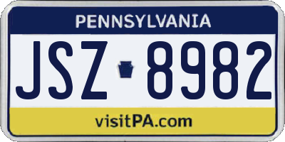 PA license plate JSZ8982
