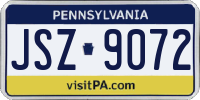 PA license plate JSZ9072