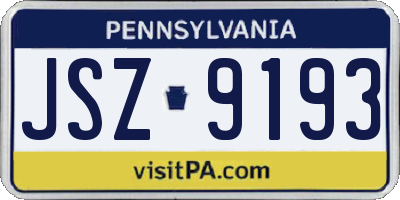 PA license plate JSZ9193