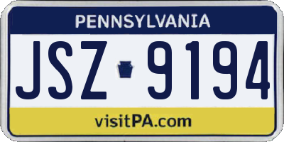 PA license plate JSZ9194