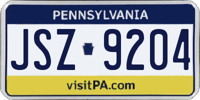 PA license plate JSZ9204